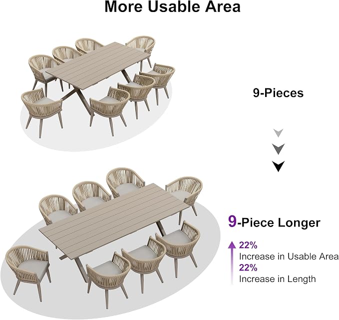 PURPLE LEAF 9 Piece Longer Outdoor Dining Set - Image 4