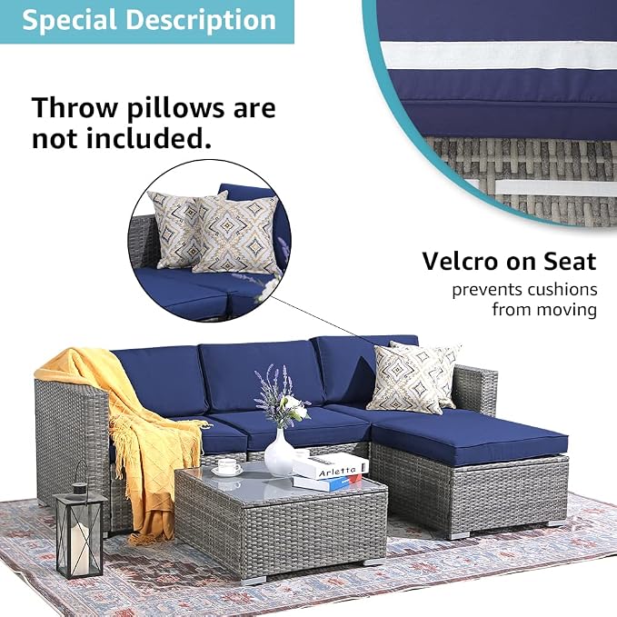Patiorama 5 Piece Outdoor Patio Furniture Set, Outdoor Sectional Conversation - Image 5