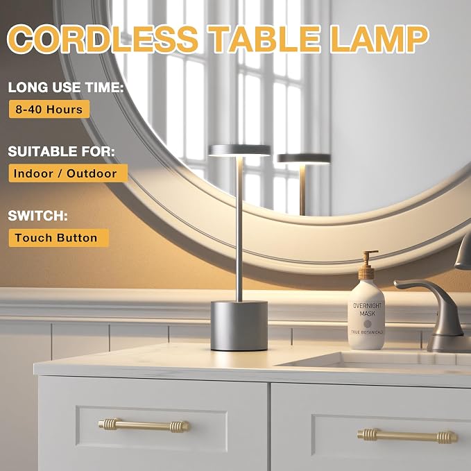 Kakanuo Grey Rechargeable Cordless Lamp - Image 5