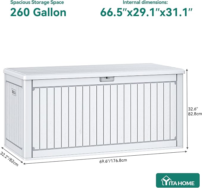 YITAHOME 260 Gallon Extra Large Deck Box, Double-Wall Resin Outdoor Storage Box - Image 7
