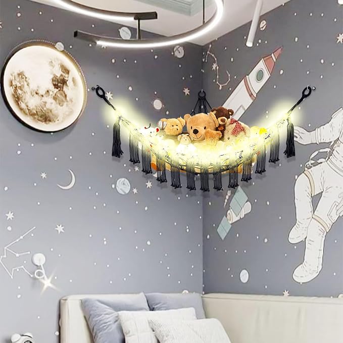 Stuffed Animal Hammock with LED Light, Large Stuffed Animals Storage Corner - Image 3