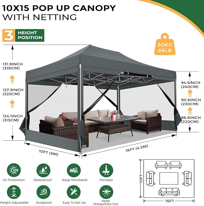 COBIZI 10x15 Heavy Duty Pop Up Canopy - Image 2