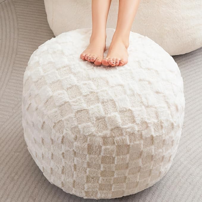 HIGOGOGO Round Stuffed Pouf Ottoman, Plaid Poufs by HIGOGOGO