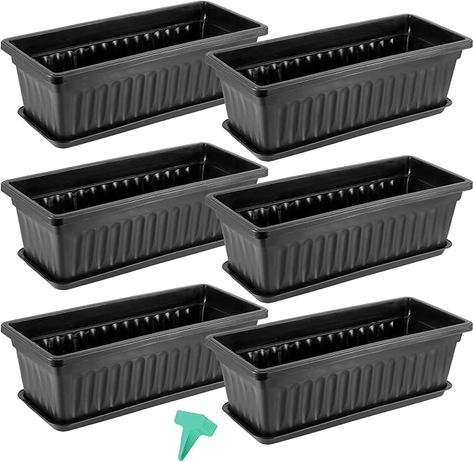 6 Pack 17 Inch Flower Window Box, Plastic Vegetable Planters Long Pots by ZEONHAK