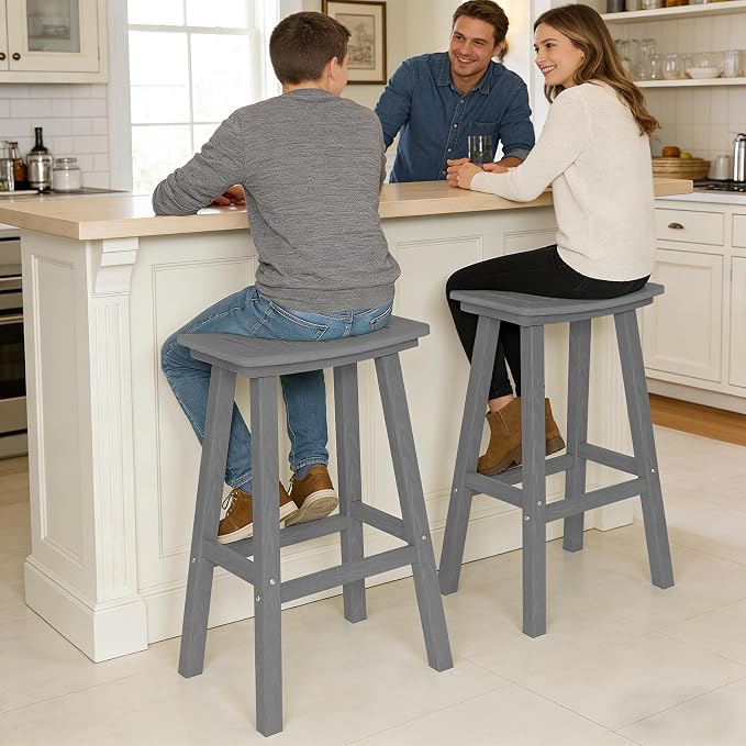 Outdoor Bar Stools Set of 2, 29 Inch All-Weather HDPE Bar Height Chairs - Image 2