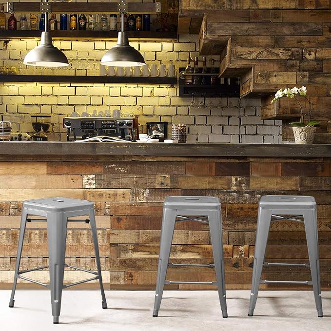 Devoko Metal Bar Stools 24" Indoor Outdoor Stackable Barstools Modern Style - Image 2