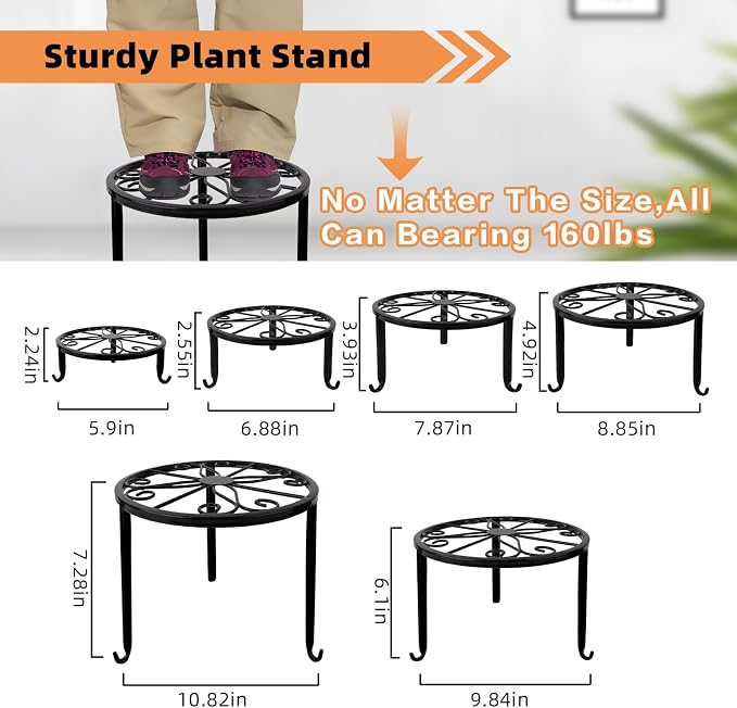 6-Pack Metal Plant Stand, Heavy Duty Flower Pot Stands - Image 3