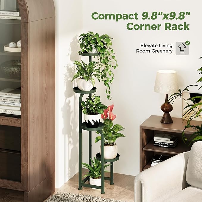 Bamworld Corner Plant Stand Indoor Outdoor, Tall Metal Flower Pot Stands - Image 4