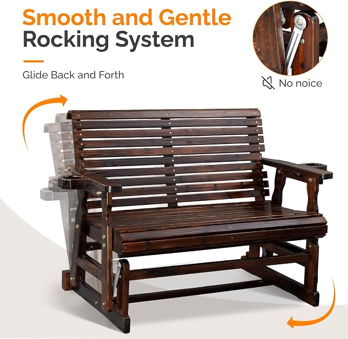 VINGLI Outdoor Glider Wood Patio Chair - Image 6