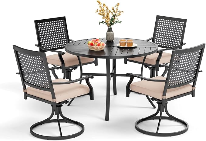 PHI VILLA 5 Pieces Outdoor Round Dining Set by PHIVILLAThepioneerofcomfortablehouseholdsupplies