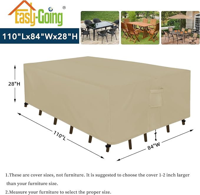 Easy-Going Rectangle Patio Furniture Cover Waterproof Outdoor Dining Table and - Image 2