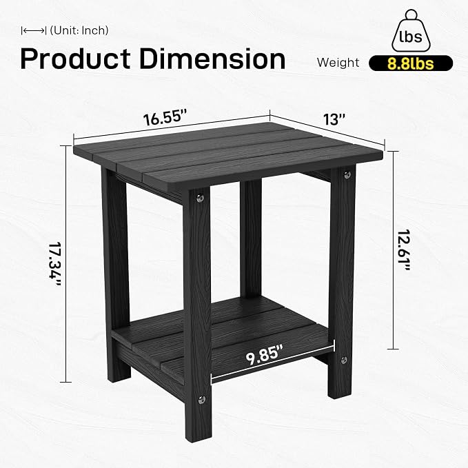 Melucivi Weather Resistant Outdoor Side Table, Double Small Adirondack Side - Image 3