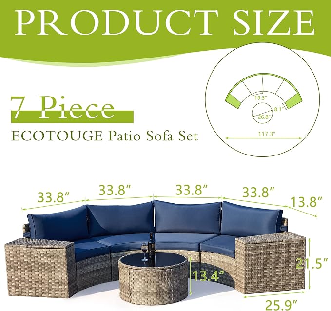 ECOTOUGE 9 Piece Outdoor Patio Half Moon Furniture, Patio Sectional - Image 4