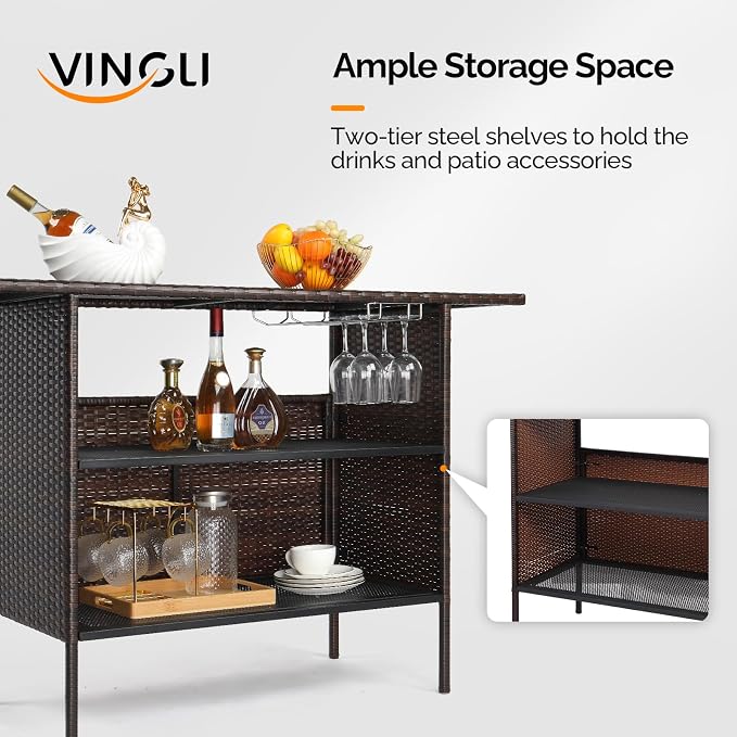 VINGLI Wicker Outdoor Bar Table - Image 4