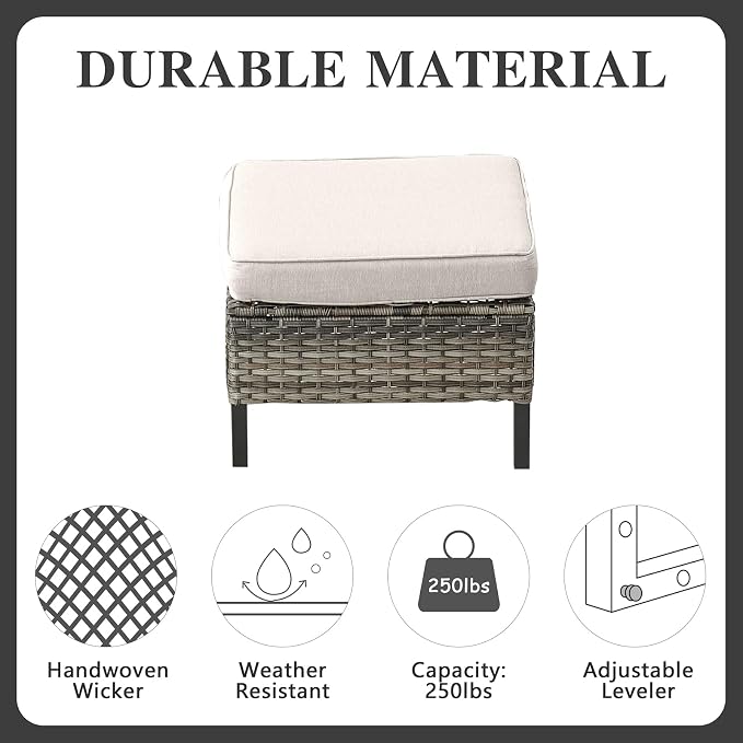Belord 7 PCS Outdoor Furniture Set, Mixed Grey Wicker, Includes Swivel Rocker - Image 9