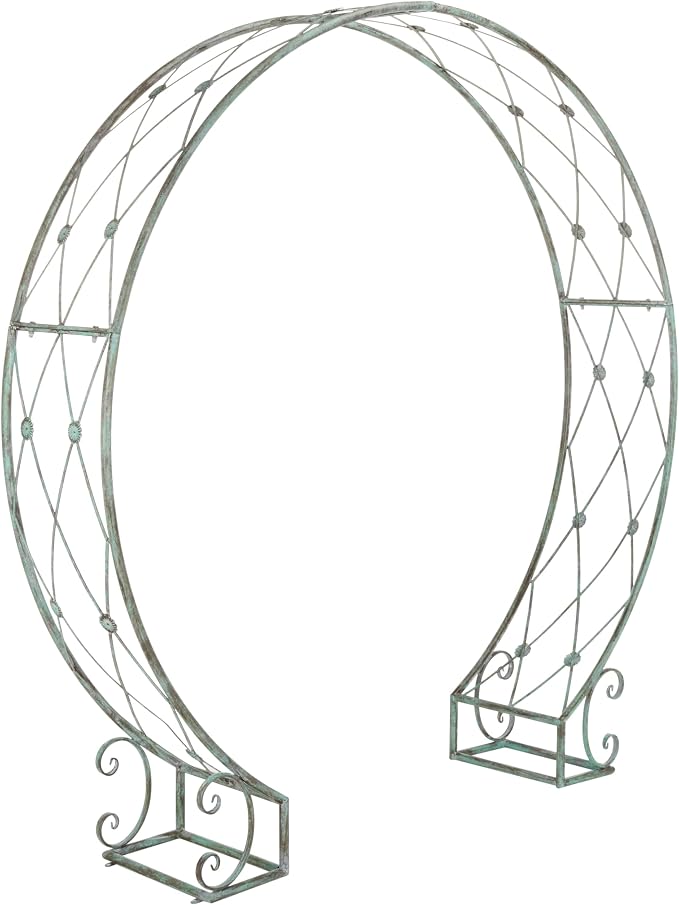 SAFAVIEH Outdoor Collection Mizell Antique Green Lattice Wrought Iron Moon - Image 9