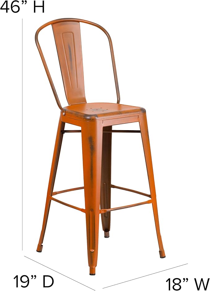 EMMA + OLIVER Commercial Grade 30" H Distressed Orange Metal Indoor-Outdoor - Image 2