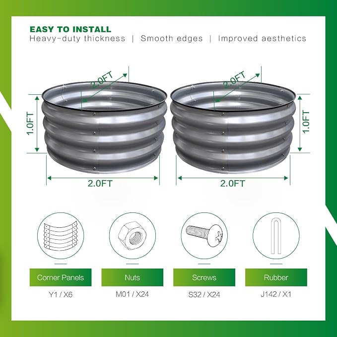 GARDMAX 2 Pack 2x2x1FT Galvanized Round Raised Garden Bed Kit, Metal Planter - Image 4