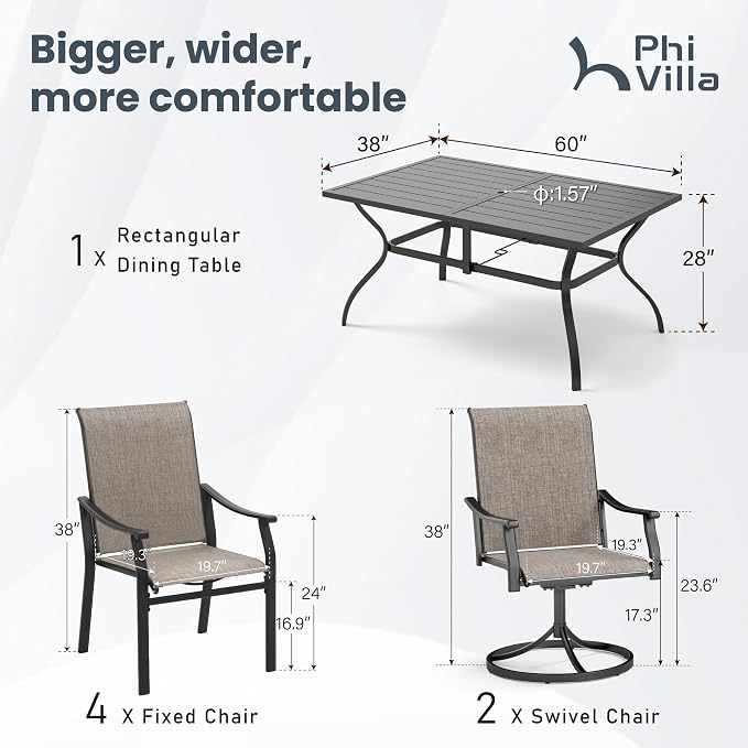 PHI VILLA 7 PCS Outdoor Dining Table and Chairs, Patio Dining Set - Image 7