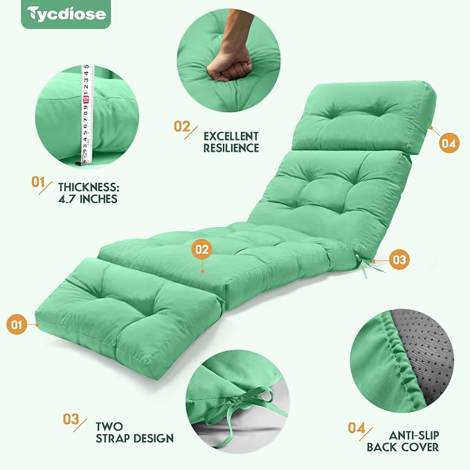Outdoor Chaise Lounge Chair Cushion Waterproof 74.4 x 22 x 4.7 Inches Memory - Image 5