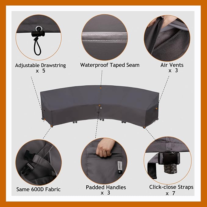 Curved Patio Furniture Cover for Outdoor Sectional Sofa, Half Moon Lawn Outside - Image 3