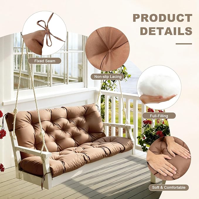 Porch Swing Cushion with Backrest, Waterproof Bench Cushion - Image 5