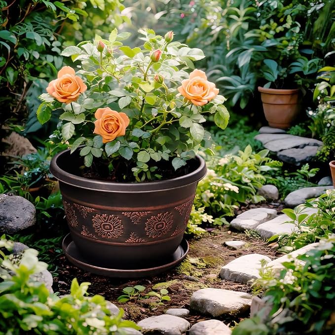 4 Pack 10 inch Plant Pots, Retro Pattern Planters - Image 6