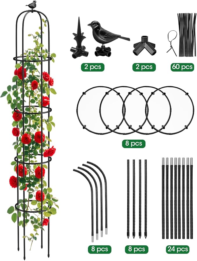 6.2ft Garden Obelisk Trellis for Climbing Plants Rustproof Metal Pipe - Image 8