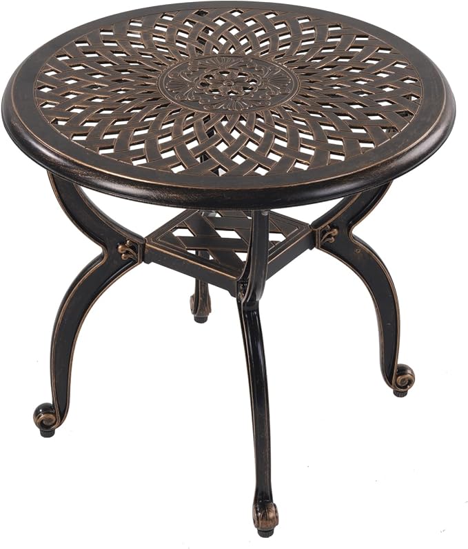 Cast Aluminum Outdoor Side Table, Small Patio Table, Outdoor Coffee Tables - Image 5