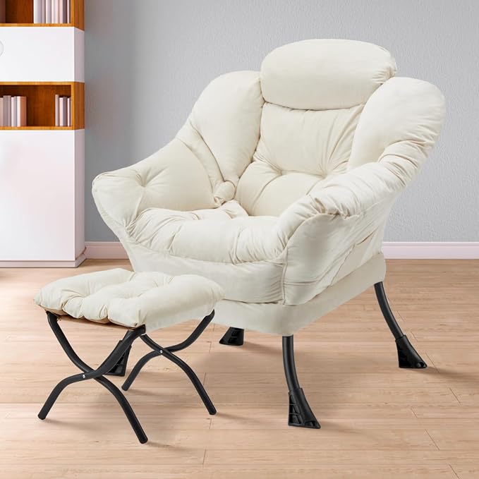 Lazy Chair with Folding Ottoman Modern Large Accent Chair, Contemporary Lounge - Image 2