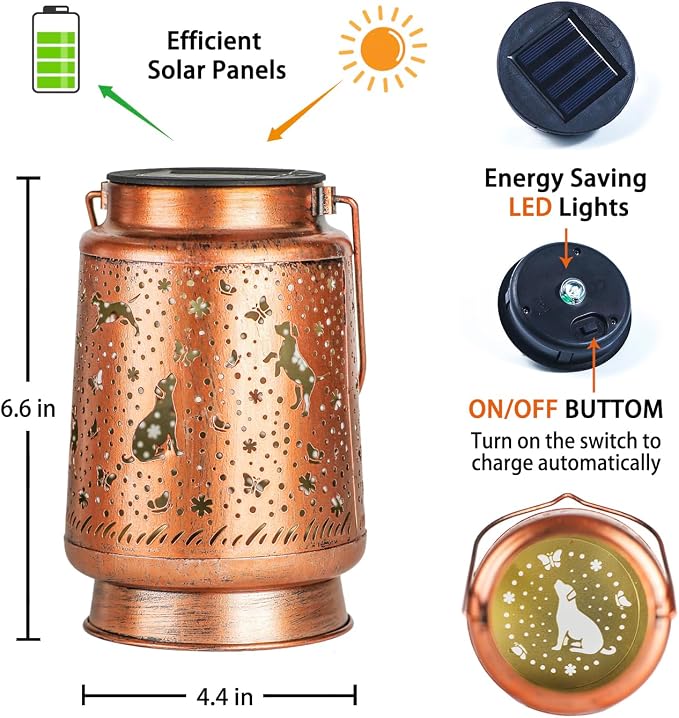2 Pack Dog Outdoor Solar Hanging Lanterns Waterproof LED Solar Lights Metal - Image 4