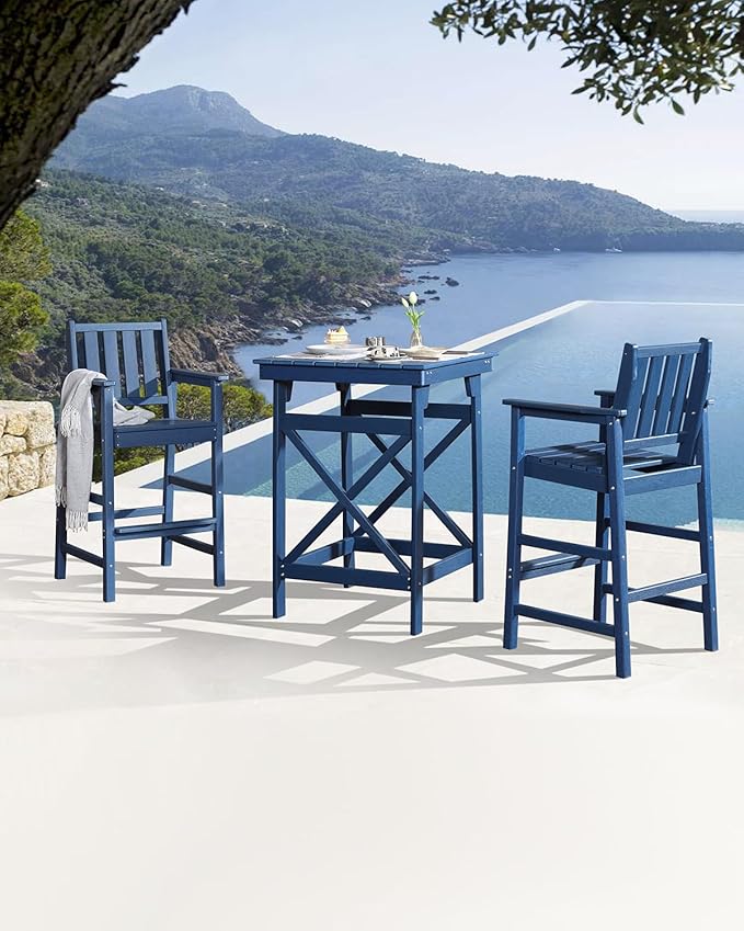 3-Piece Adirondack Chairs and Table Set, HDPE Outdoor Bar Sets, All Weather - Image 2