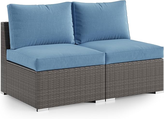 Wisteria Lane 2 Piece Patio Armless Sofa, Outdoor Wicker Sectional Furniture by WisteriaLane