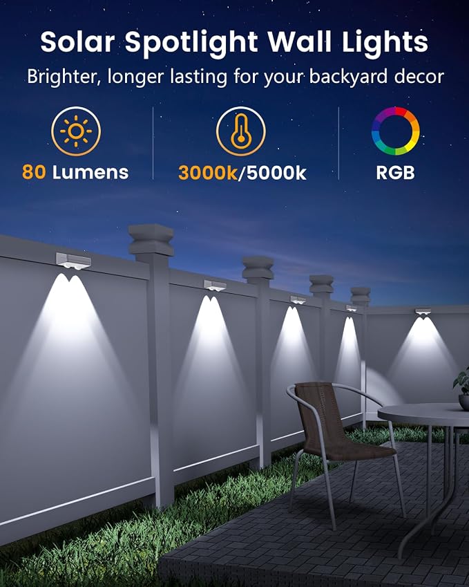 Solar Fence Lights Outdoor Waterproof, 80 Lumens Solar Lights - Image 2