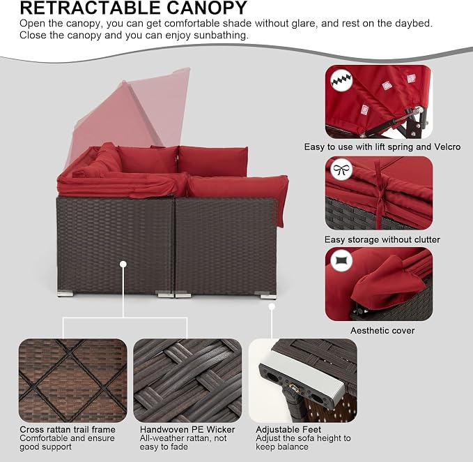 HOMREST 6 Pieces Patio Furniture Sets, Rattan Daybed - Image 3