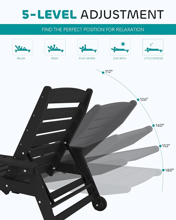 SERWALL Patio Chaise Lounge Chair Set of 4, 5 Positions Adjustable Poly Outdoor - Image 3