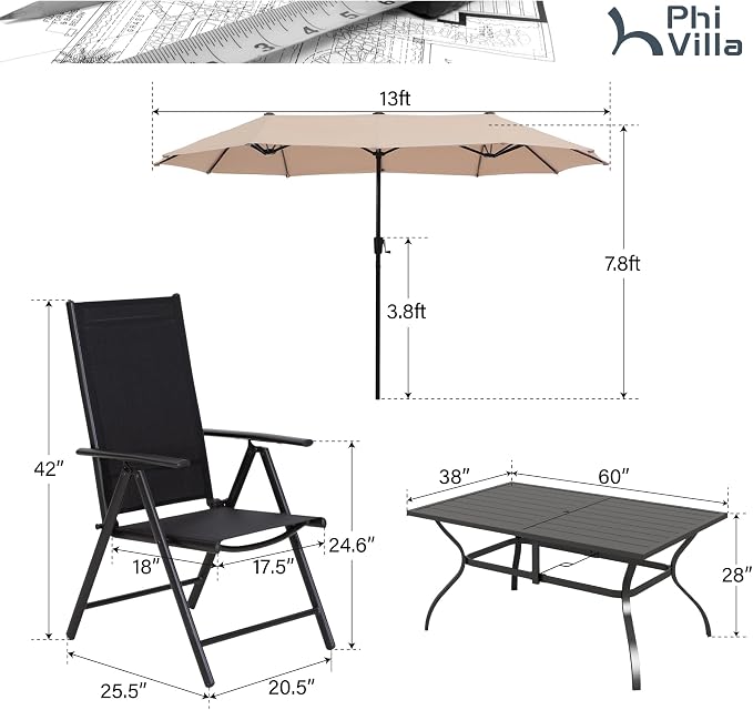 PHI VILLA 7 Piece Patio Dining Furniture Set - Image 8