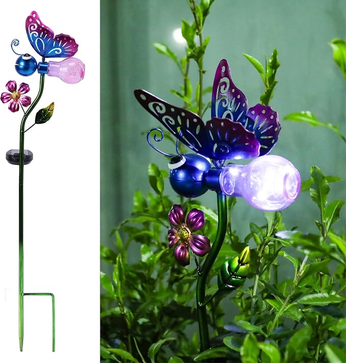 VCUTEKA Solar Garden Lights Metal Flower Decor Colorful Solar Pathway Light - Image 2