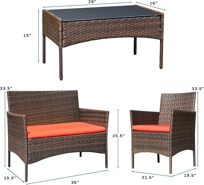 Greesum Patio Furniture 4 Pieces Conversation Sets Outdoor Wicker Rattan Chairs - Image 7
