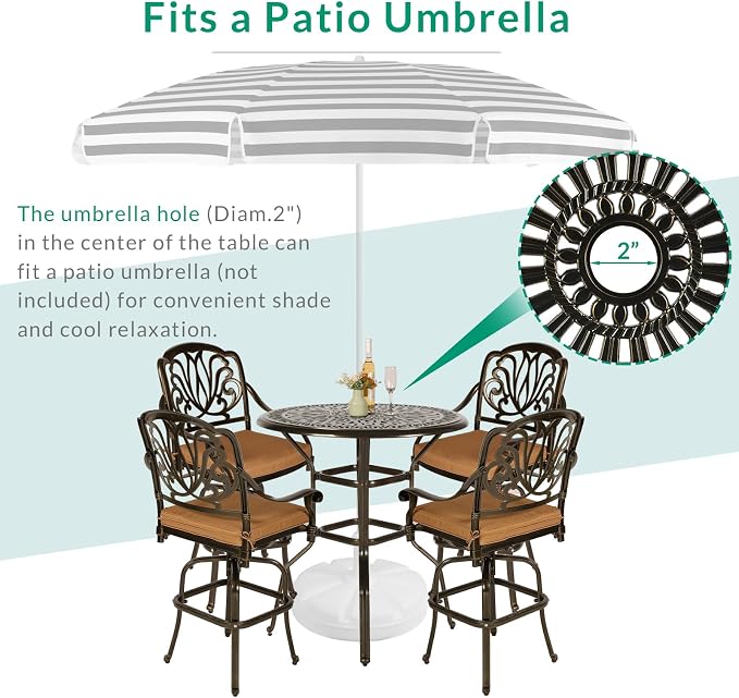 VIVIJASON 5-Piece Patio Swivel Bar Stools Set, All Weather Cast Aluminum - Image 5