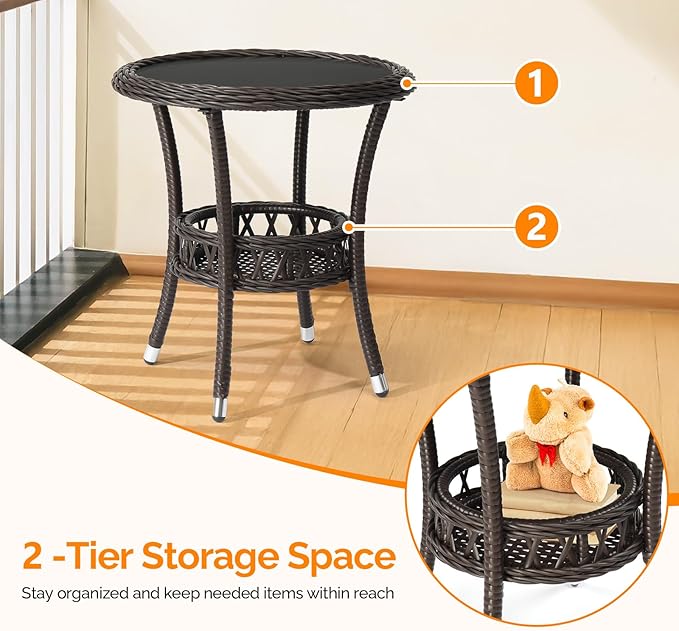 VINGLI Outdoor Wicker Side Table, Patio Side Tables - Image 4