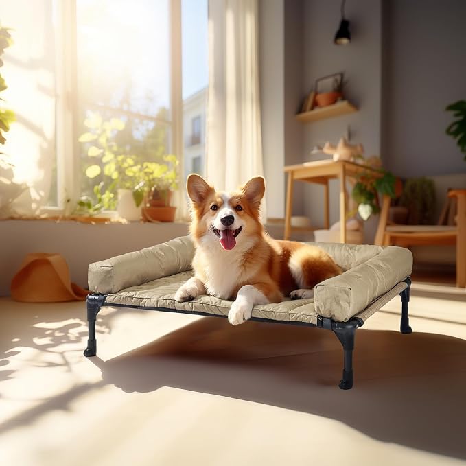 Veehoo Cooling Elevated Dog Bed Add Removable Waterproof Bolster Cushion Mat - Image 7