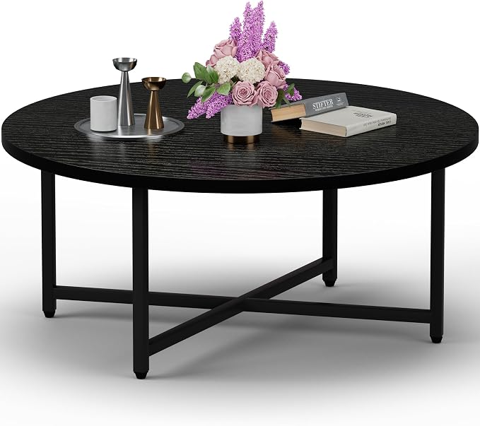 Coffee Table, 31.5" Black Round Coffee Table by FAMIDGE