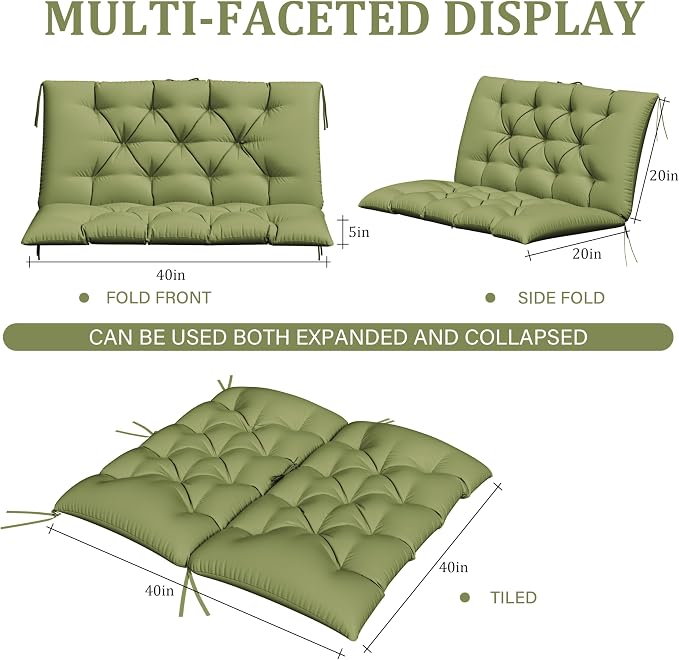 Porch Swing Cushion with Backrest, Waterproof Bench Cushion - Image 2