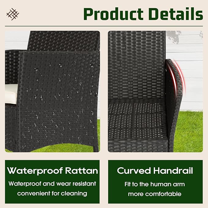 FDW | 4-Piece Patio Furniture Set | Black | Outdoor Wicker Furniture - Image 3