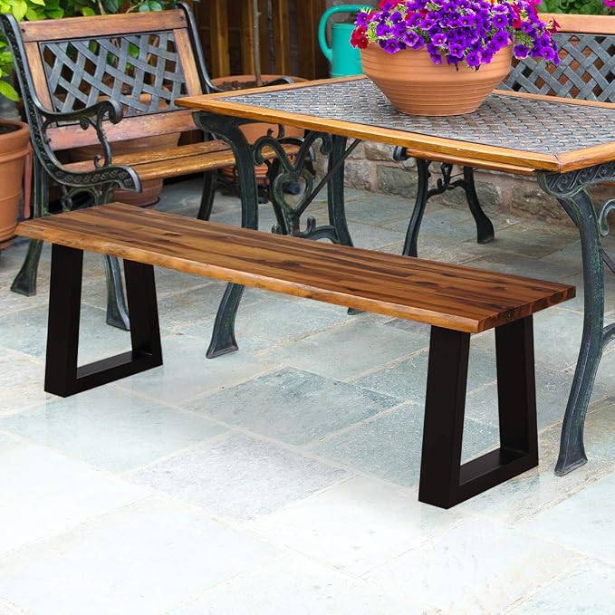 Giantex Wooden Dining Bench Seating Chair Rustic Indoor &Outdoor Furniture - Image 2