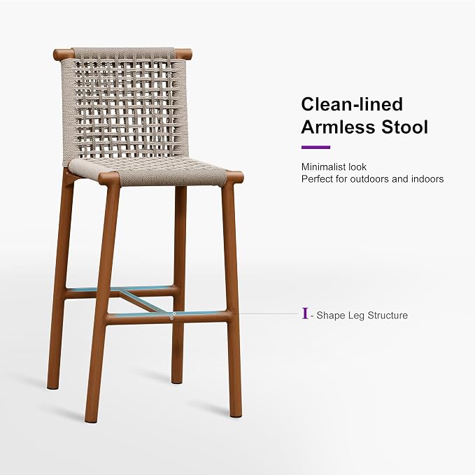 PURPLE LEAF Outdoor Bar Stools Set of 4 Aluminum Counter Height Wicker Stool - Image 9