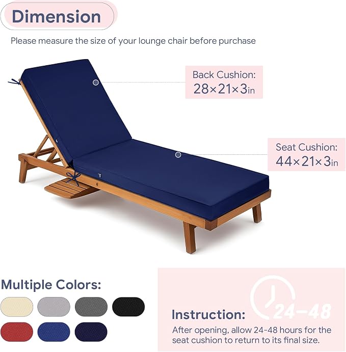 Lounge Chair Cushion Waterproof Chaise Lounge Cushions 72x21x3 Inch Non-Slip - Image 5