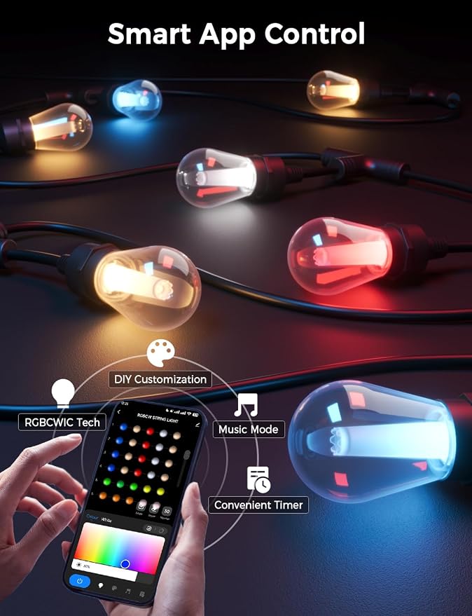 XMCOSY+ Outdoor String Lights Smart, 49Ft RGBCWIC Patio Lights Waterproof - Image 4