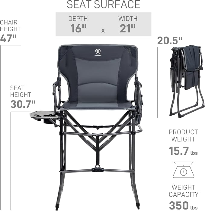 EVER ADVANCED Portable 30.7" Seat Height Tall Folding Camping Chair Directors - Image 2